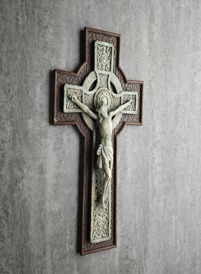 BC BUILDCLASSIC BC Catholic Crucifix Wall Cross, Celtic style, Garden Cross, Religious Gift, Wood Stone Carve Looking, 12”H Hand Painted by Buildclassic - Image 4